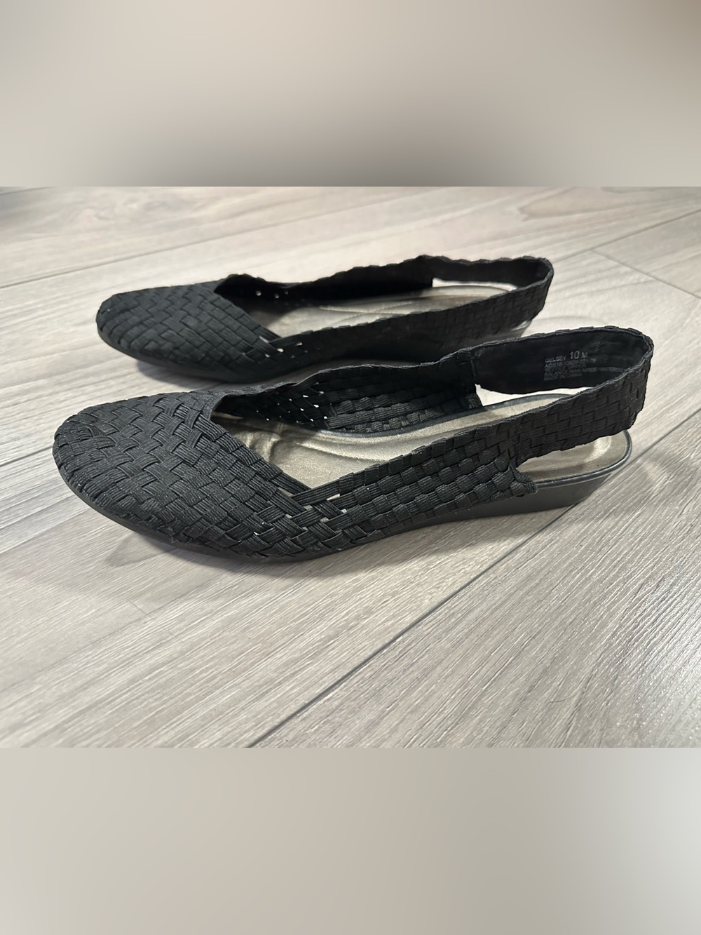 Andrew Geller Black Woven Slingback Wedges Qelsey Women’s Size 10